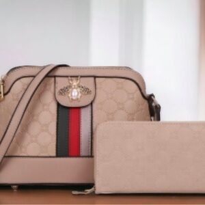 Elegant Beige Designer Handbag and Wallet Set